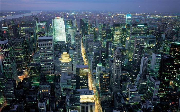 美国纽约，城市景观，夜晚，灯光，摩天大楼 壁纸 图片