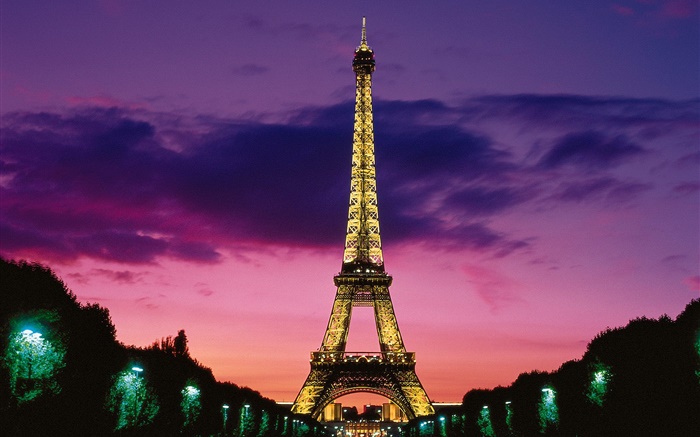 夜景艾菲尔铁塔，灯光，巴黎，法国 壁纸 图片