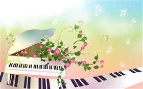 钢琴，鲜花，创意，矢量设计 高清壁纸