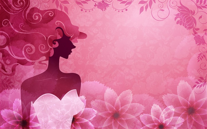 粉红色的背景，矢量时尚女孩，花卉，设计 壁纸 图片