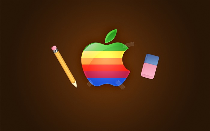 彩虹苹果标志，铅笔，橡皮 壁纸 图片