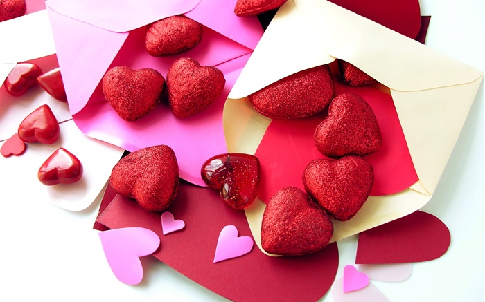 红色的爱的心，信，浪漫 壁纸 图片