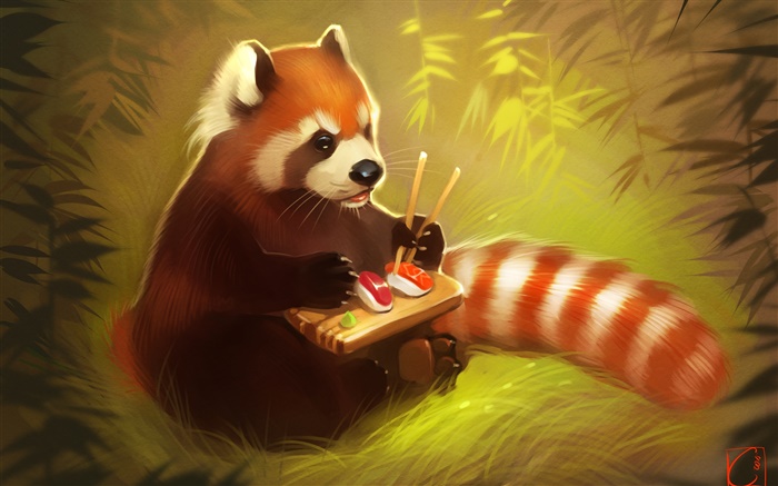小熊猫吃的食物，寿司，熊，绘画创意 壁纸 图片