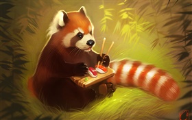 小熊猫吃的食物，寿司，熊，绘画创意 高清壁纸