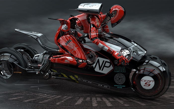 机器人驾驶摩托车，高科技 壁纸 图片