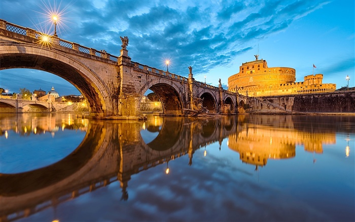 罗马，意大利，梵蒂冈，桥梁，河流，黄昏 壁纸 图片