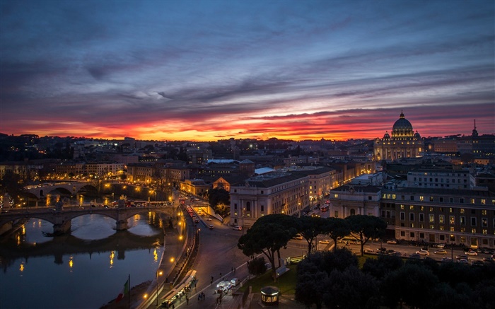 罗马，意大利，梵蒂冈，傍晚，夕阳，房屋，河流，桥梁 壁纸 图片