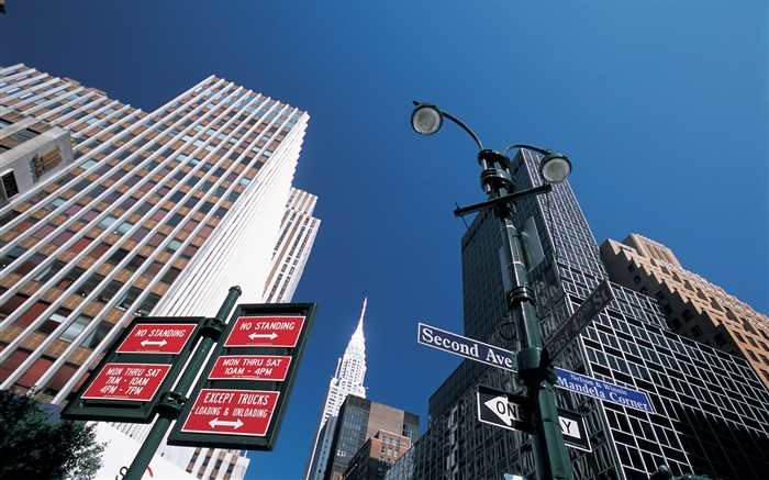 路标，摩天大楼，美国纽约 壁纸 图片
