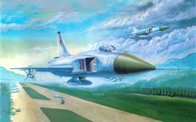 苏15战斗机，起飞，艺术绘画