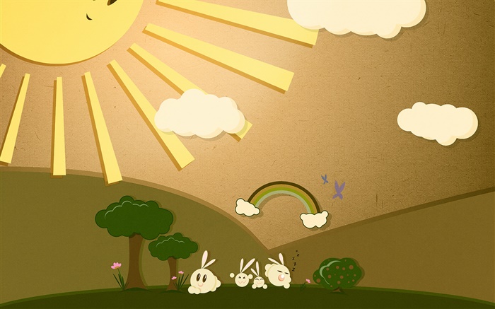 太阳，兔，彩虹，艺术设计 壁纸 图片