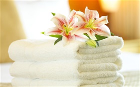 浴巾，兰花，静物特写