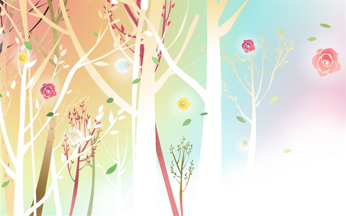 树木，花草，春天，矢量设计 壁纸 图片