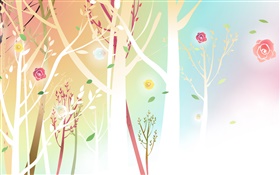 树木，花草，春天，矢量设计 高清壁纸