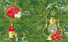 矢量设计，圣诞快乐，灯，蜡烛，叶子 高清壁纸