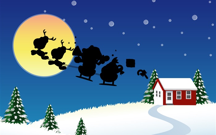 矢量图片，圣诞主题，房子，雪，月亮 壁纸 图片