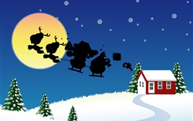 矢量图片，圣诞主题，房子，雪，月亮 高清壁纸