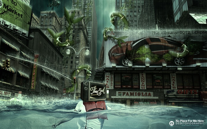 水，城，雨，创意设计，世界末日 壁纸 图片