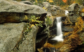 瀑布，岩石，秋天