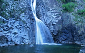 瀑布，岩石，池塘，北海道，日本