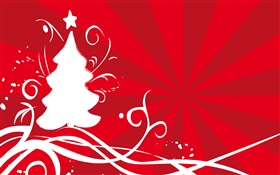 白色的圣诞树，红色背景，矢量 高清壁纸