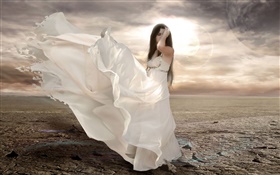 白色连衣裙的女孩幻想，风吹，日晒 高清壁纸