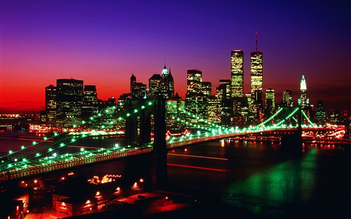 世界贸易中心双子塔，美国，桥梁，夜，灯 壁纸 图片