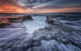 澳大利亚，新南威尔士州皇家国家公园，海岸，海，岩石，黎明 高清壁纸