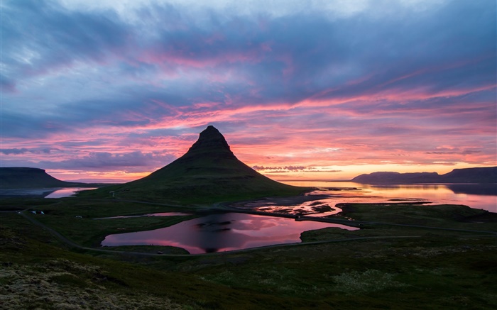 美丽的日出冰岛，基尔丘山，山，谷，云 壁纸 图片