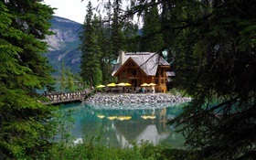 加拿大，翡翠湖，优鹤国家公园，森林，湖泊，房子 高清壁纸