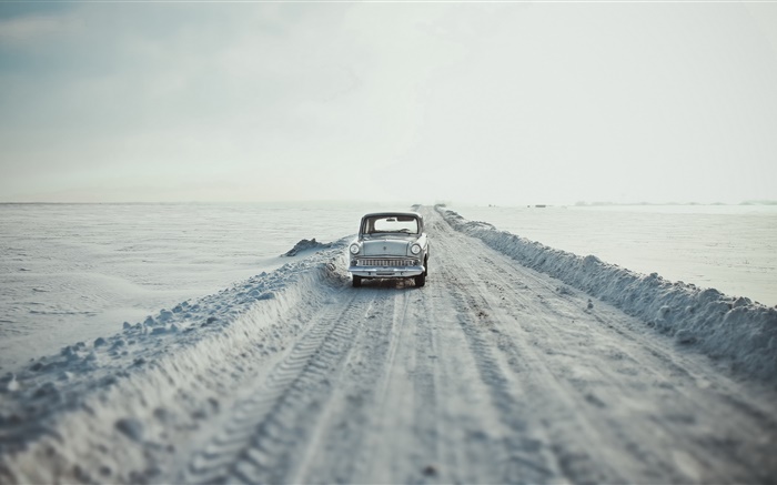 汽车，道路，雪，复古风格 壁纸 图片