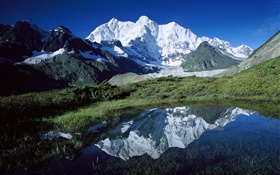珠穆隆索峰，高山，草地，池塘，冰川，西藏