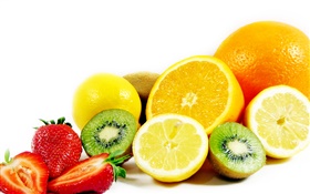 水果特写，橙，柠檬，猕猴桃，草莓
