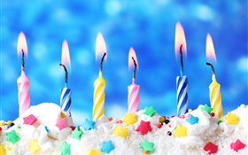 生日快乐，蛋糕，蜡烛，奶油，火 高清壁纸