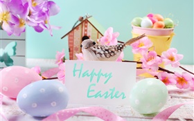 复活节快乐，鲜花，鸡蛋，装饰，春天 高清壁纸
