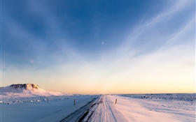 冰岛，冬季，雪，道路，早晨，天空 高清壁纸