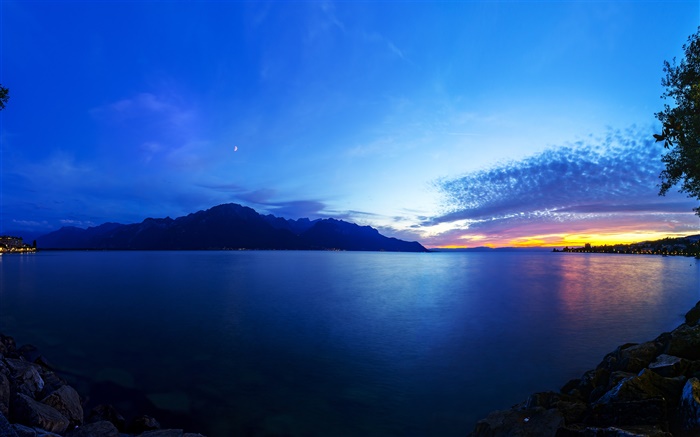 瑞士日内瓦湖，晚霞，云海，美丽的风景 壁纸 图片