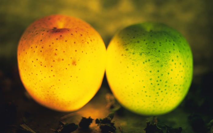 光水果，绿色和橙色苹果 壁纸 图片