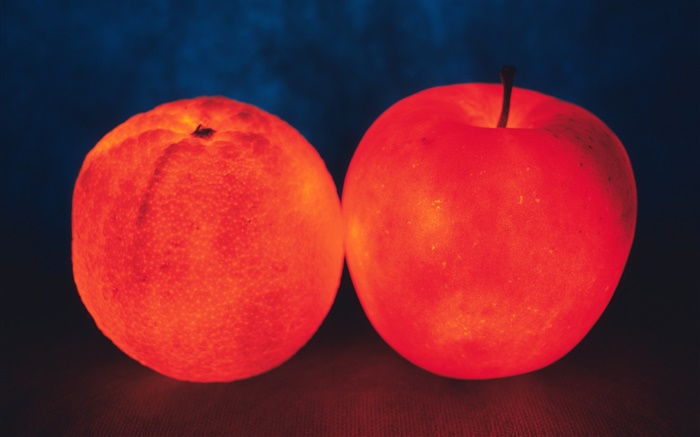 光水果，桔子和苹果 壁纸 图片