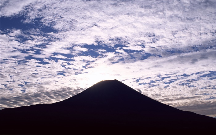 富士山，日本，剪影，云，黄昏 壁纸 图片
