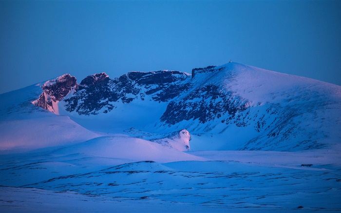山，冬季，雪，蓝色风格，黄昏 壁纸 图片