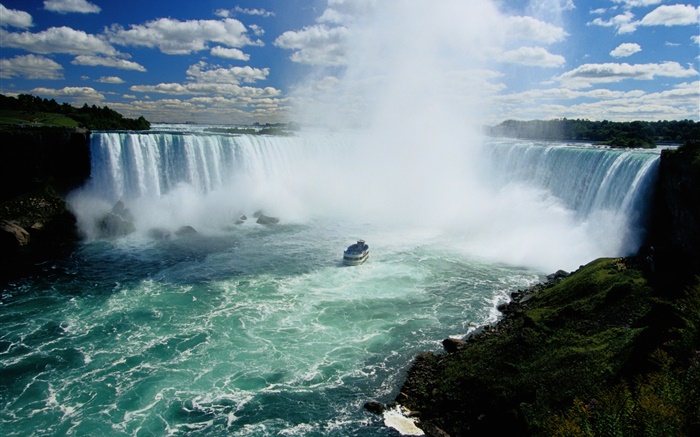 尼亚加拉大瀑布，瀑布，加拿大，船，云 壁纸 图片