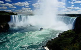 尼亚加拉大瀑布，瀑布，加拿大，船，云 高清壁纸