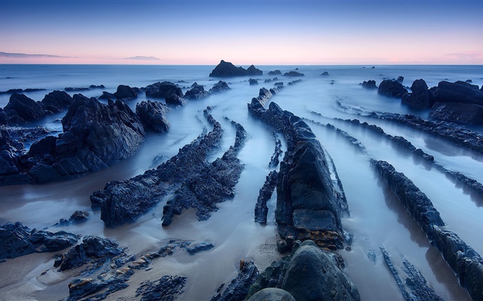 海洋，海岸，石头，岩石，黎明 壁纸 图片