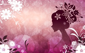 紫色背景，矢量女孩，鲜花，美丽 高清壁纸