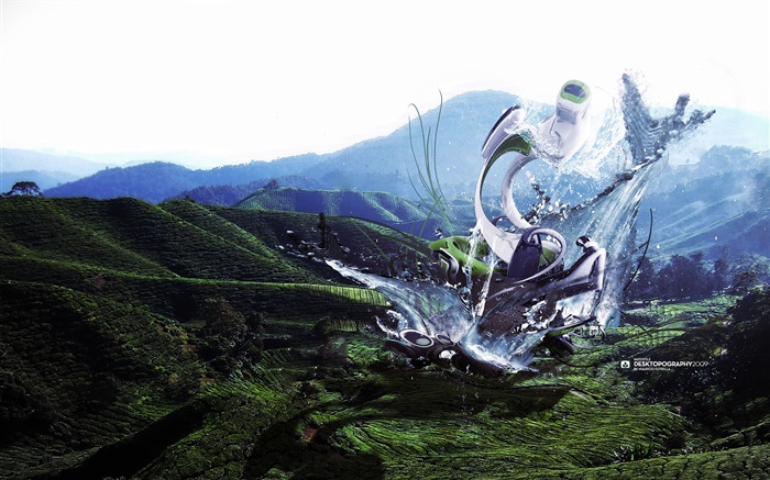 机器人怪物，溅水，山，创意设计图片 壁纸 图片