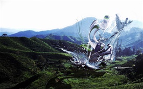 机器人怪物，溅水，山，创意设计图片