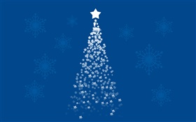 星星圣诞树，蓝色背景，艺术图片 高清壁纸