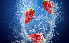 草莓，红果，水溅，气泡 高清壁纸