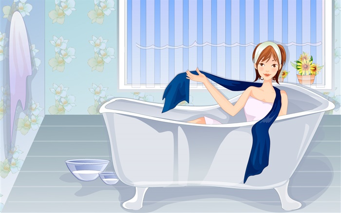 矢量女孩准备洗澡 壁纸 图片