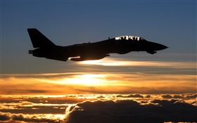 飞机在日落，战斗机，云，天空 高清壁纸